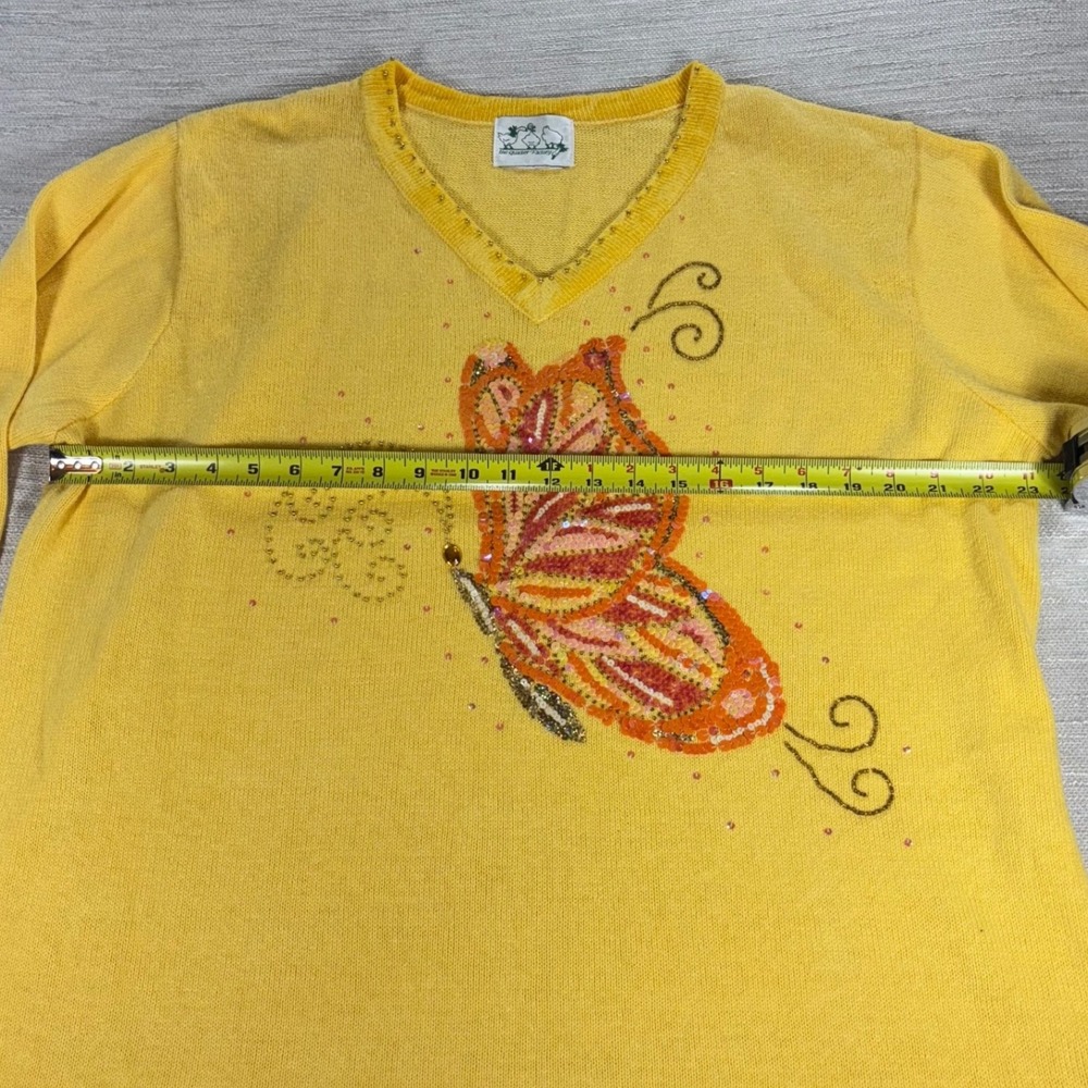 Vintage Quacker Factory‎ Yellow Butterfly Embellished V-Neck Sweater Cottagecore - Picture 5 of 8